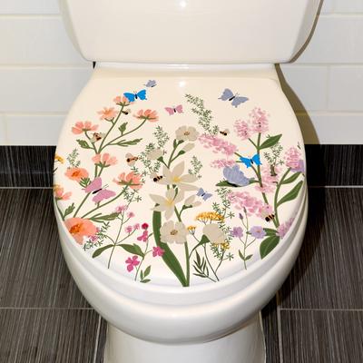 Bunter Schmetterlingsblumen Toilettenaufkleber Badezimmer Toilettenabdeckung Hintergrund Wandaufkleber Selbstklebender Aufkleber