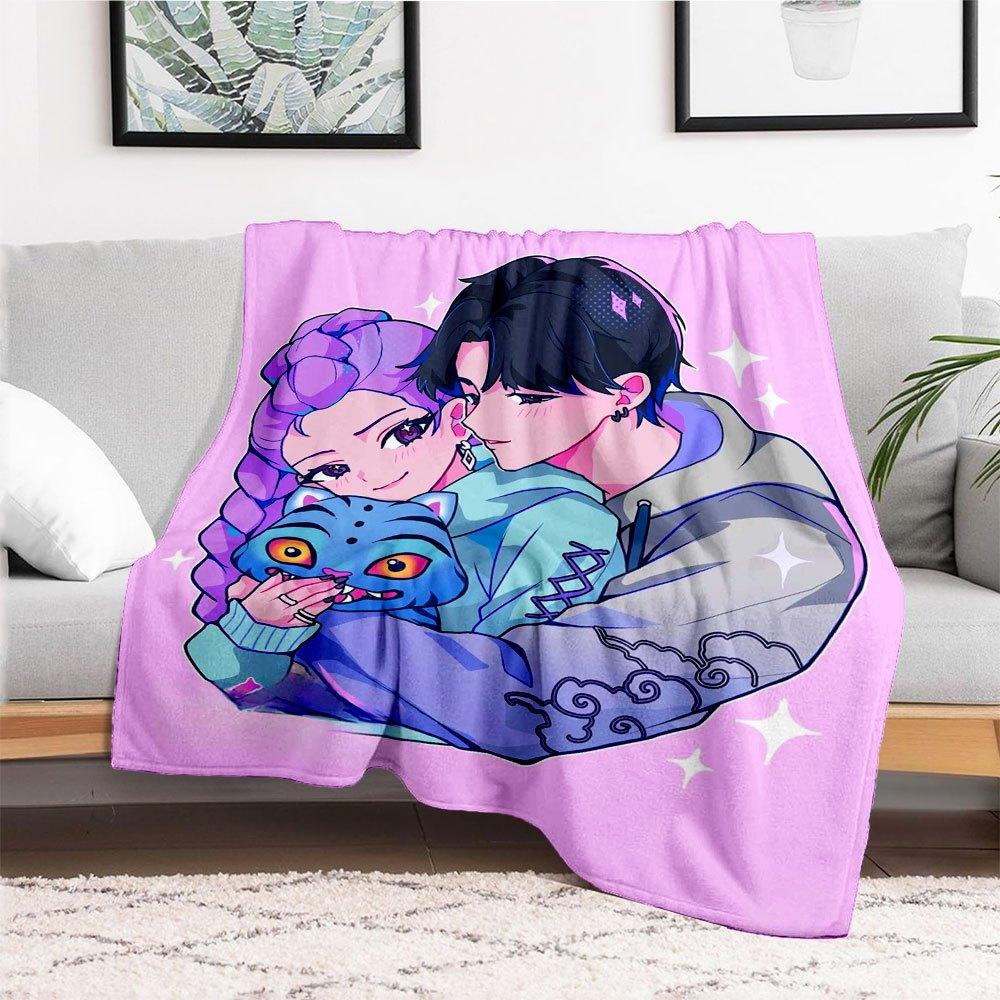 "Vivid Anime Couple with Cute Cat Hoodie Set"Blanket Lightweight Flannel Throw Blanket for Sofa, Bed, Travel, Camping, Livingroom, Office, C