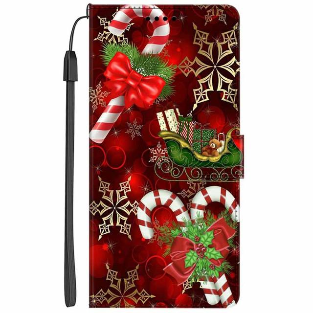 Christmas Flip Case For Motorola Moto G15 / G05 / E15 / G15 Power 4G Wallet Leather Cover With Lanyard Cartoon Wallet Phone Case