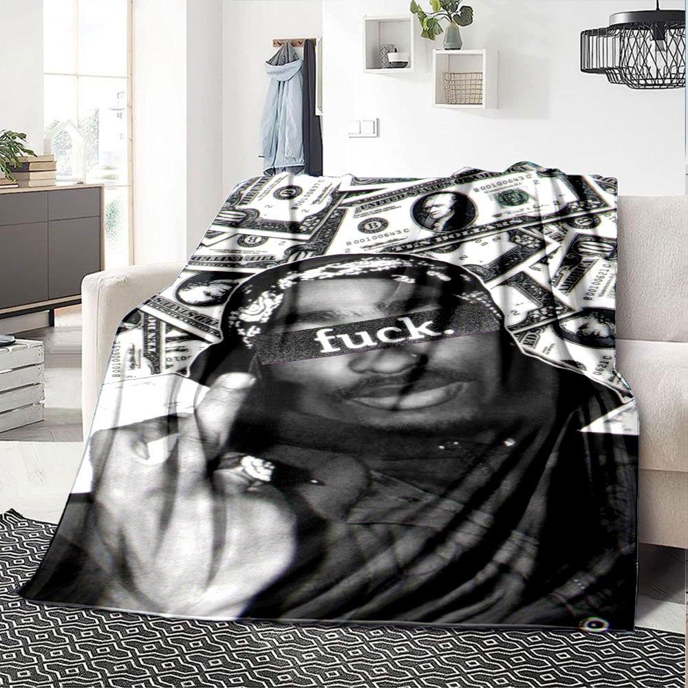 1pc 2Pac Hip Hop Blanket Soft Lightweight All Season Multi Purpose Throw for Sofa, Bed, Office & Picnics, French Style with Iconic Album Art & Quotes