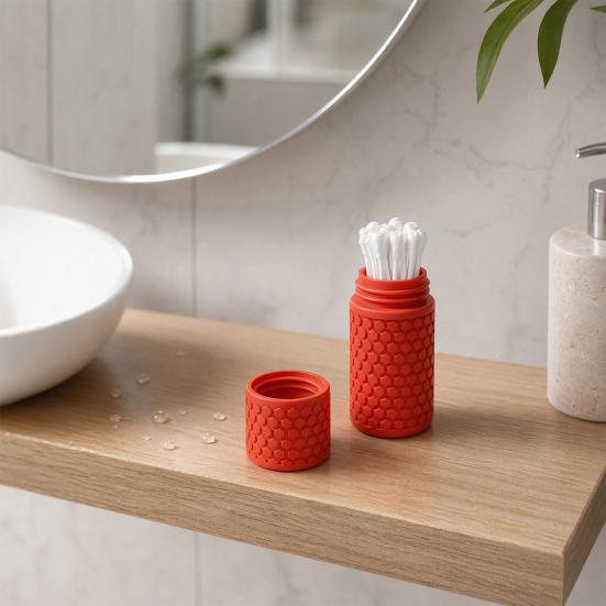 3D Printed Cotton Swab Storage Box, Mini Dustproof Spiral Cap Organizer, Honeycomb Appearance Container for Travel Cosmetic Bags Small Item
