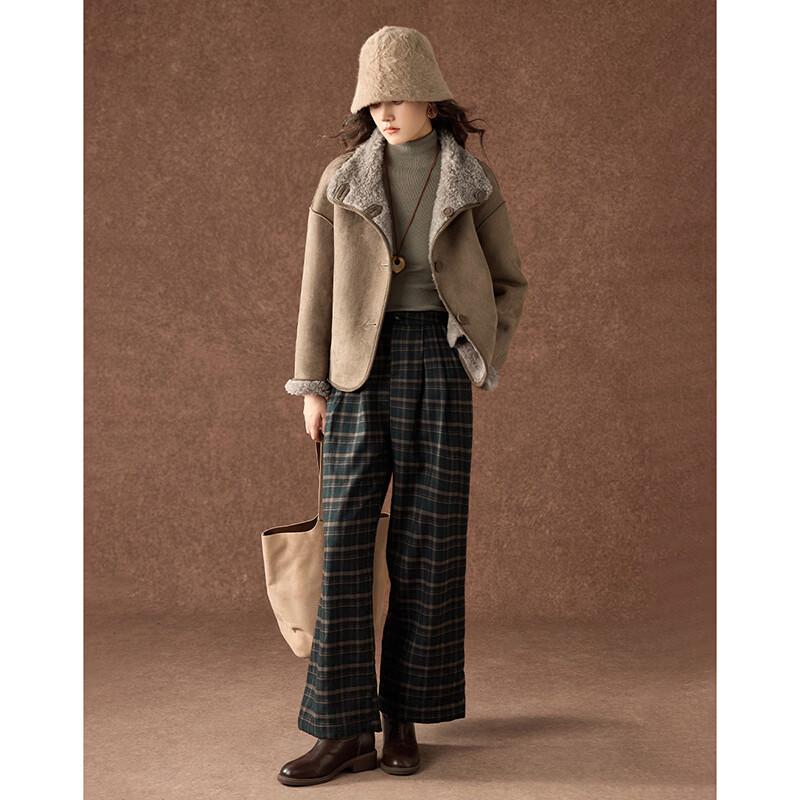 Women's Reversible Suede & Merino Wool French Retro Stand Collar Coat