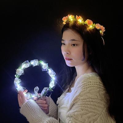Flower Luminous Wedding Wreath Decoration LED Light Garland Women Headwear Crown Flower Headband