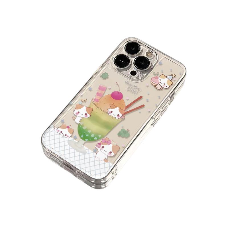 Marshmallow Cat Ice Cream Phone Case for Apple 17 Pro Max - Transparent Space Design for 15, 16, 17