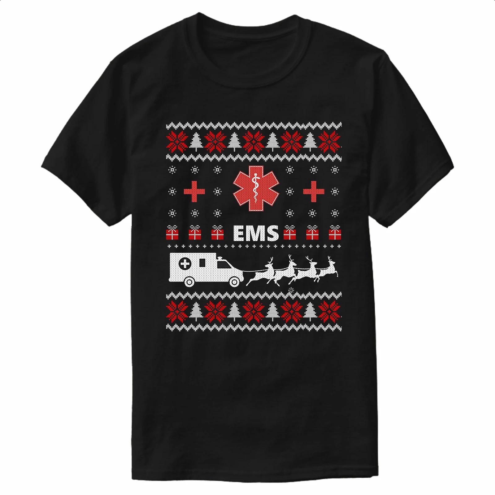 Funny EMS Ambulance Sleigher Ugly Christmas Sweater Paramedic Gift TShirt 100 Cotton ONeck Short Sleeve Casual Mens Tshirt S