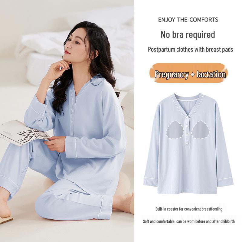 Spring & Autumn Nursing Pajamas for Postpartum Women with Breast Pads