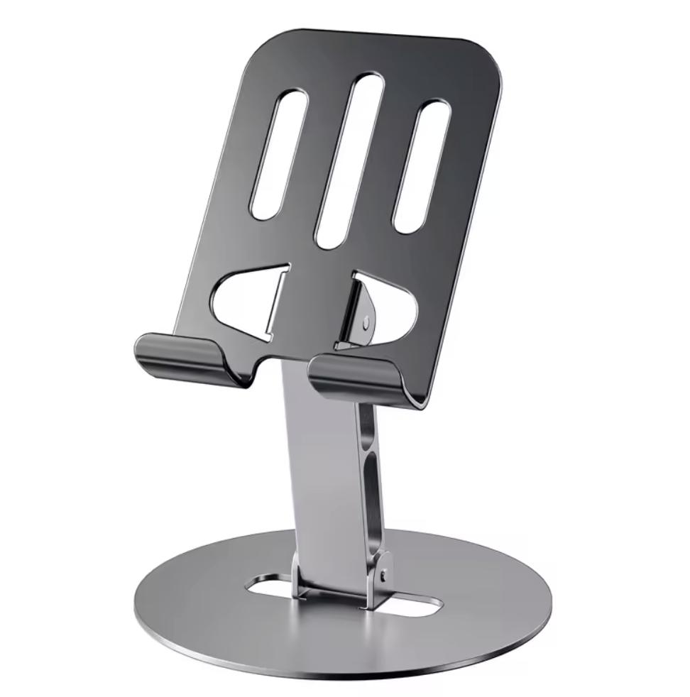 New 2025 Full Metal Rotating Phone Holder High-end Desktop Universal Metal Phone Holder for iPhone 17/16 Android Phone Lay Flat серебряный