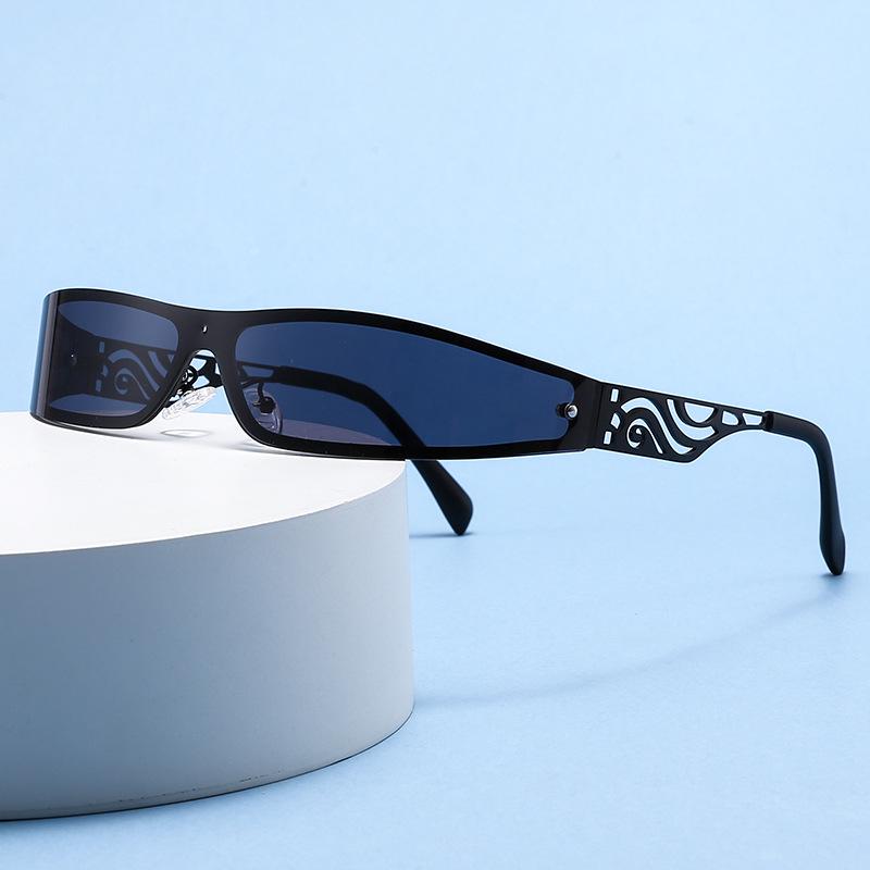 Y2K Punk One-Piece Sunglasses for Men & Women - Trendy European & American Style with Hollow Carved Temples