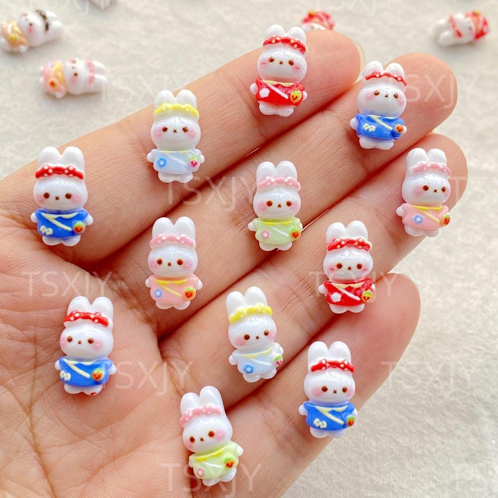 30pcs Resin Colorful Mini Cute Cartoon Rabbit Figurines Flat back Nail Art DIY Scrapbook Crafts Nail Art Flatback Rhinestone
