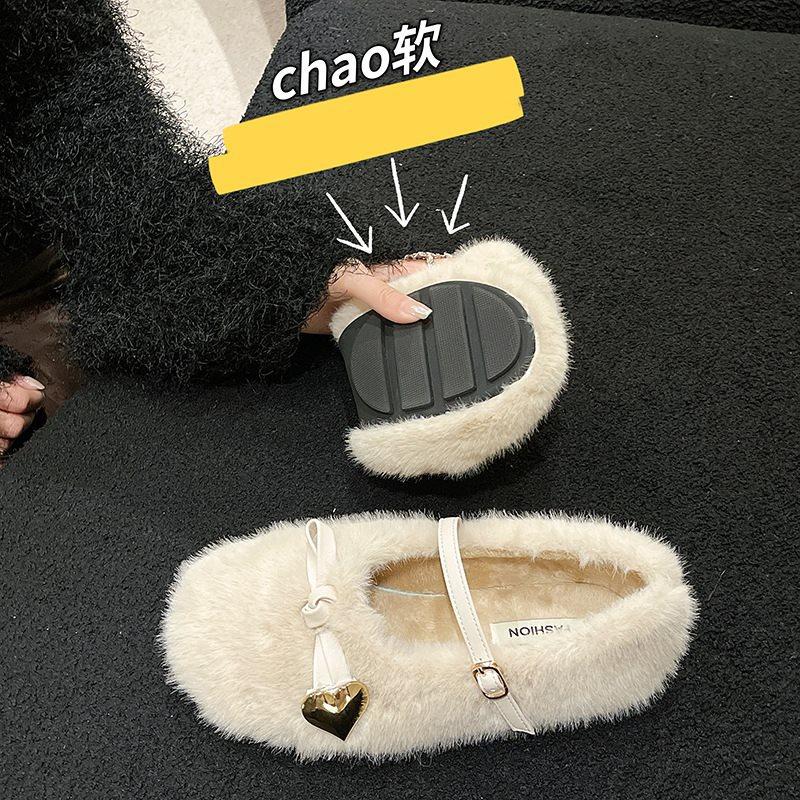 Soft-soled Cotton Shoes French Mary Jane New Plush Shoes Women's Winter Wear Warm 2025 Doudou Shoes Bow