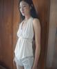 Myujeumyujieom Beaded Strap Shirred Halter Top - White