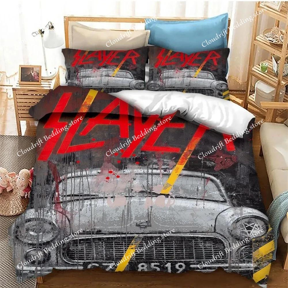 Slayer Heavy Metal Band Music Set povlečení,Povlak na přikrývku Souprava na přikrývku Povlak na polštář,King Queen Size Ložní souprava pro chlapce