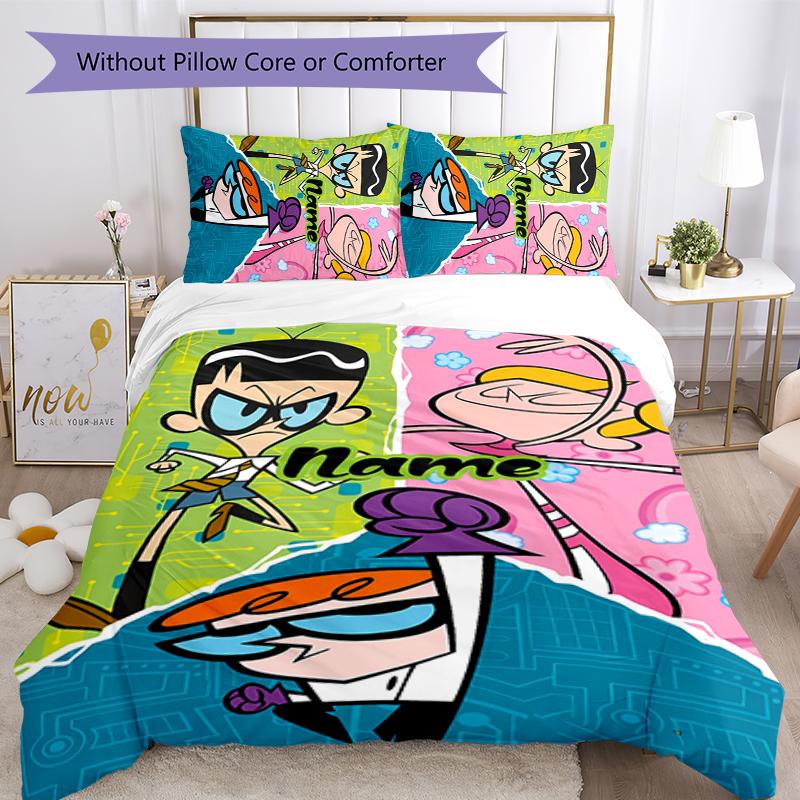 3pcs Custom Name Dexter's Laboratory Bedding Set Duvet Cover Closure Includes 1 Duvet Cover & 2 Pillowcases for All Seasons Bedroom Decor
