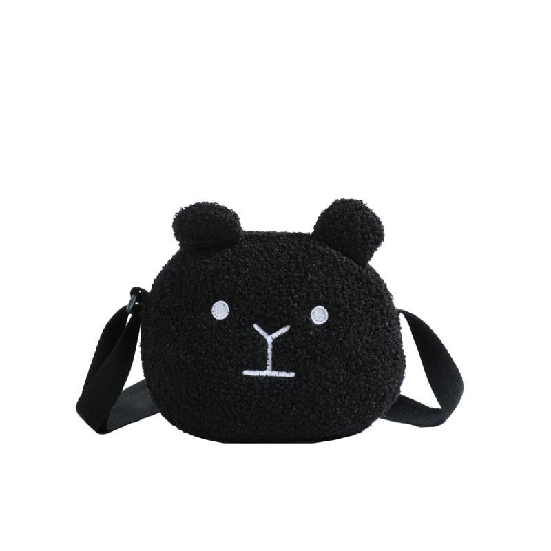 Mini Whimsical Plush Dog Bag For Children Unisex Fun And Breathable Design For Everyday Use In Black Cream Pink Brown