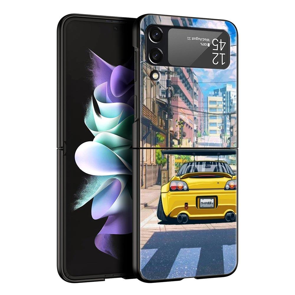 Phone Case for Samsung Galaxy Z Flip 3 4 5 6 Folding Black Shell JDM Tokyo Drift Sports Car For Samsung Z Flip4 Flip5 PC Cover