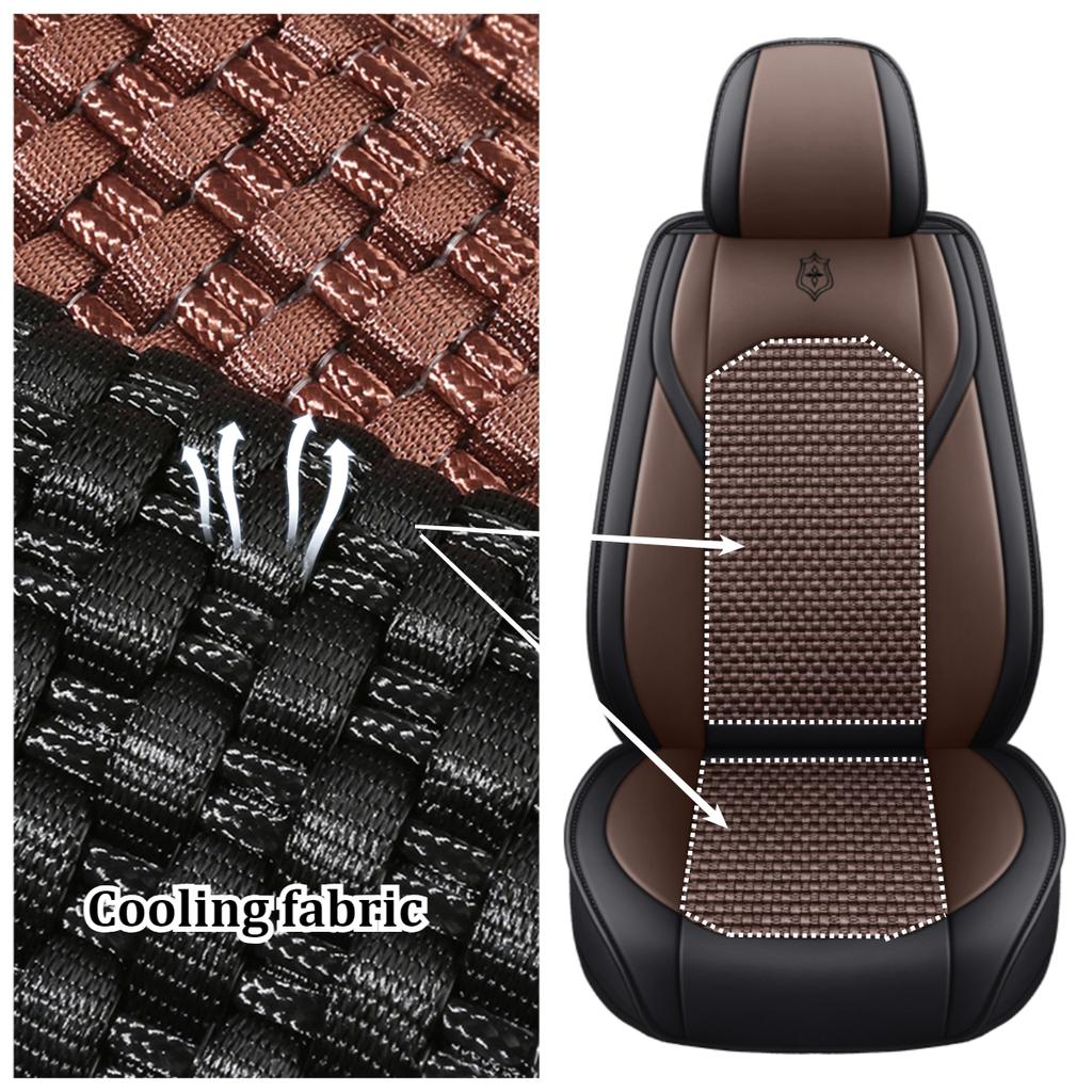 Premium 5 Seat Car Seat Covers PU Leather Ice Silk Fabric Full Coverage Split Headrest Non Slip Durable Universal Fit 95% Cars