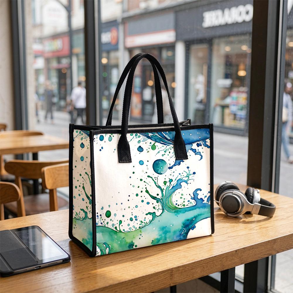 Watercolor Wave Print Portable Casual Large Capacity Shopping Tote Bag
