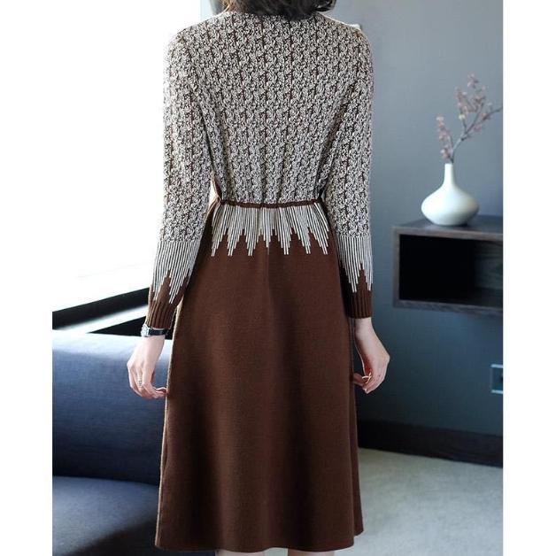 Autumn and Winter Knitted Dress Women's Waist-cinching and Stylish Knitted Sweater Dress Casual Half Turtleneck Sweater