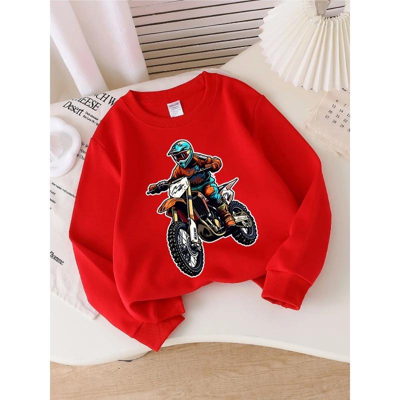 European Sizes Crewneck Sweatshirt for Girls with Motocross Rider On Dirt Bike, Soft Comfy Sportswear for Casual Wear for Kids & Teens