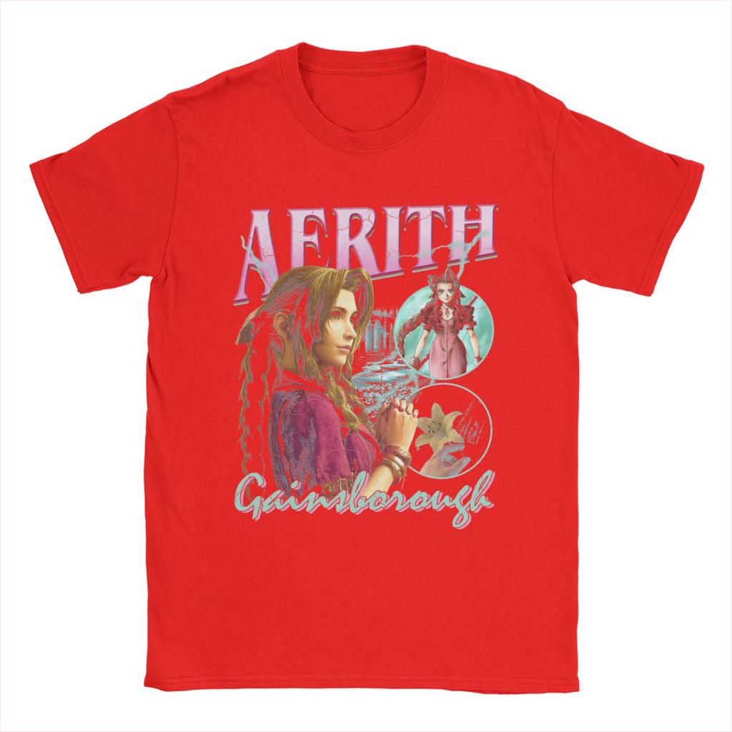 Vintage Aerith Gainsboro Final Fantasy 7 T-Shirt for Men Crewneck Pure Cotton T Shirts Short Sleeve Tees Gift Idea Clothing