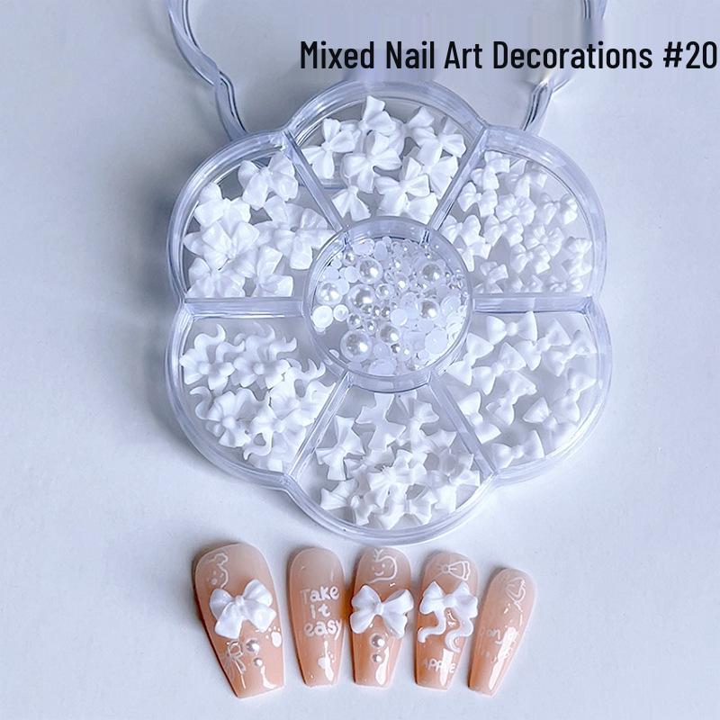 Nail Art Resin Ribbon Bow Pearl Flower & Plum Blossom Ornament Box (7 Grids)