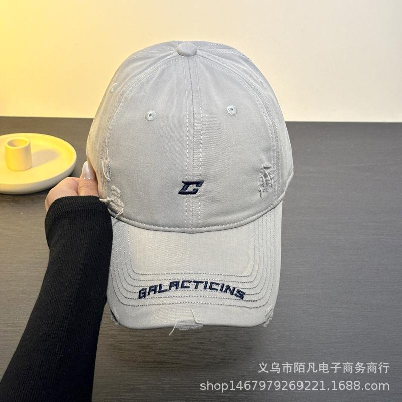 Spring and Summer Edging Holes Embroidery Letters Baseball Cap Women Simple Fashion Versatile Hat Big Head Circumference Cap Men