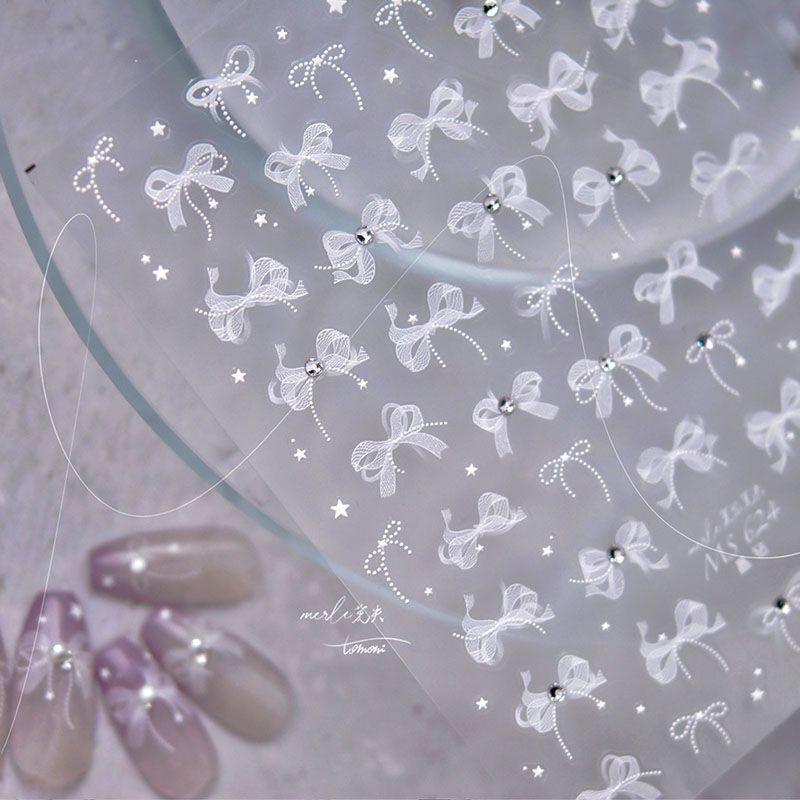 

Pearl White Lace Tomoni Japanese Style Nail Beauty Sticker Crystal Drill Lace Bows 624