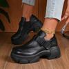 Retro Women Shoes Spring and Autumn Height Increase Thick Soled Casual Leather Shoes Round Head Buckled  Platform Sneakers Women