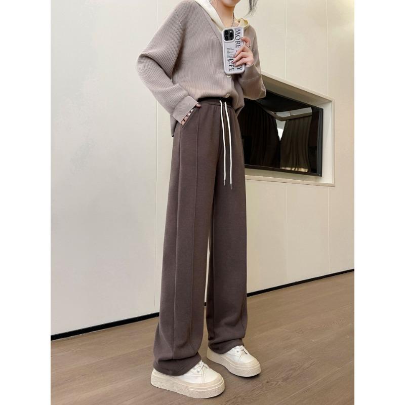 Composite Fleece Thickened Warm Elastic Waist Loose Straight Leg Casual Pants