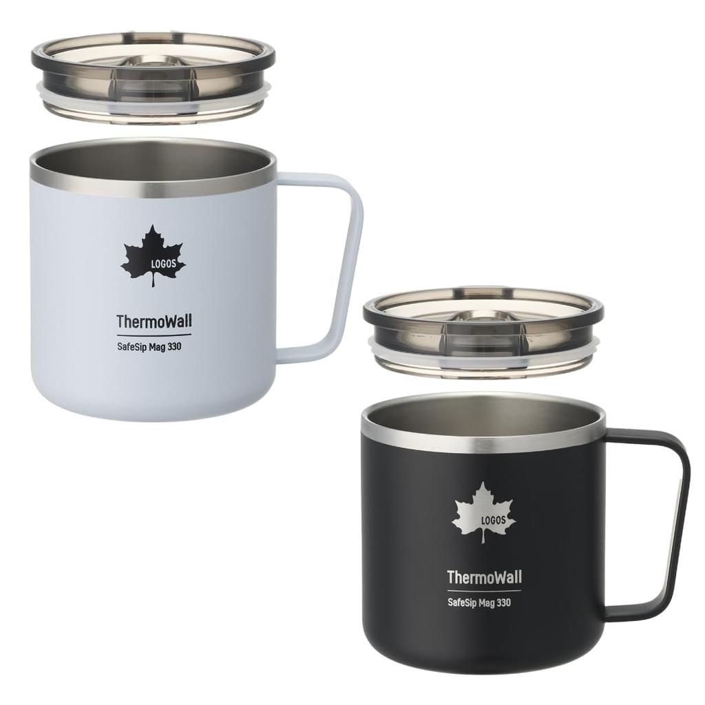 LOGOS ThermoWall Vacuum Insulated Mug 330ml Ice Gray 81286182 Camping Mug Bottle Slim Design Lightweight Keeps Drinks Hot or Cold Direct Drinking