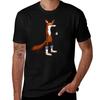 Fox In Tube Socks Drinking Coffee TShirt Simple Solid Color Crew Neck Tee TShirt