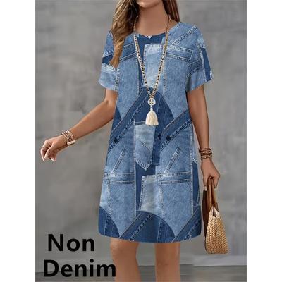 Denim 3D Printed Women's Dress Summer Loose O Neck Short Sleeved Beach Dress S-8XL Women's Dresses