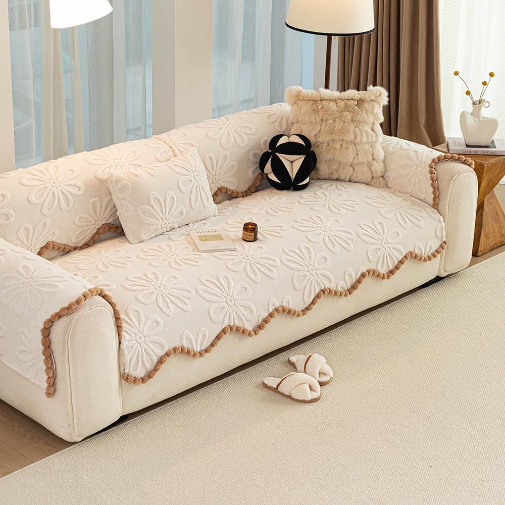 1Pcs Couch Mats Solid Color Sofa Cover Sofa Pad Autumn And Winter Thicked Jacquard Keep Warm Soft Cushion Living Room Decoration