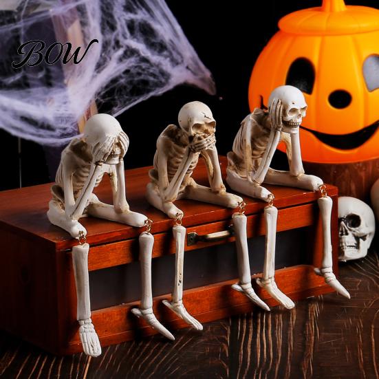 Spooky Halloween Party Supplies Skeleton Statue, See Speak Hear No Evil Figurines, Unique Statue Collectible Skull Decoration for Indoor Mantel Table