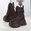 Fashion 12CM Autumn Platform Ankle Boots Women Chunky Shoes Lace-up Tennis Sneakers Woman Leather Boots Walking Shoes
