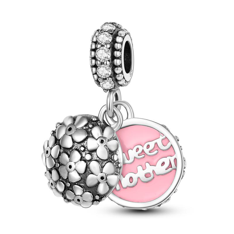 Pink Series Copper Infinity Love Mum Heart To Heart Dangle Beads Original Accessories Charm Bracelets Women Jewelry