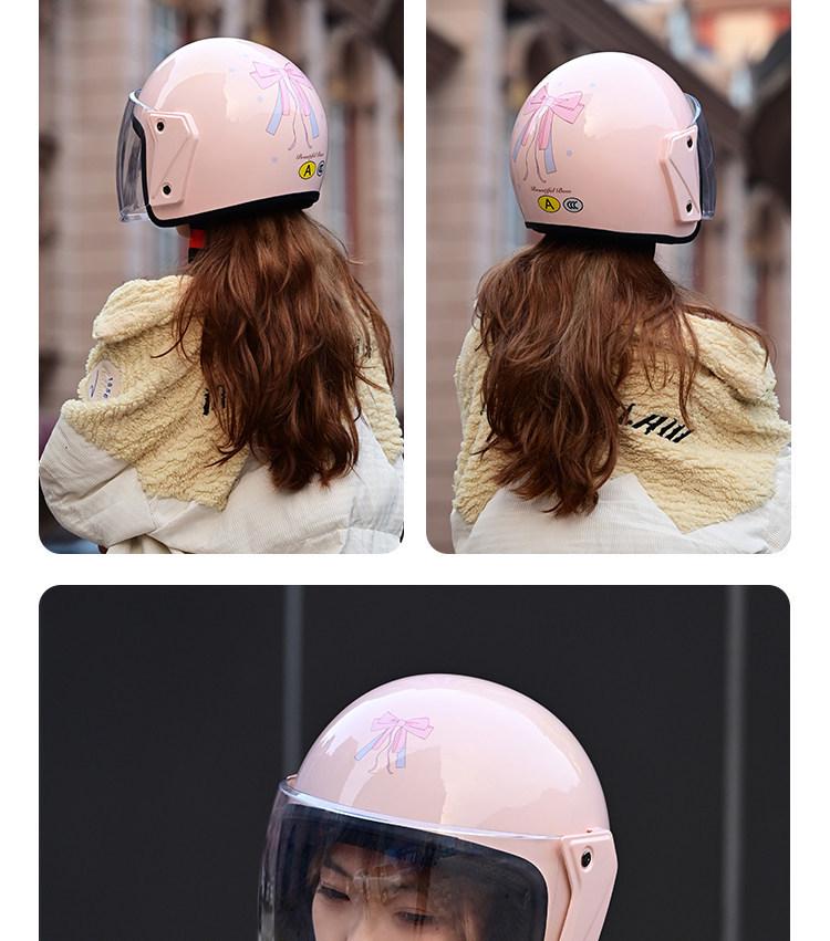 2026 Certified Women's Electric Vehicle Helmet with Cute Bow – Four Seasons Windproof, Sun-Protective Motorcycle Safety Helmet