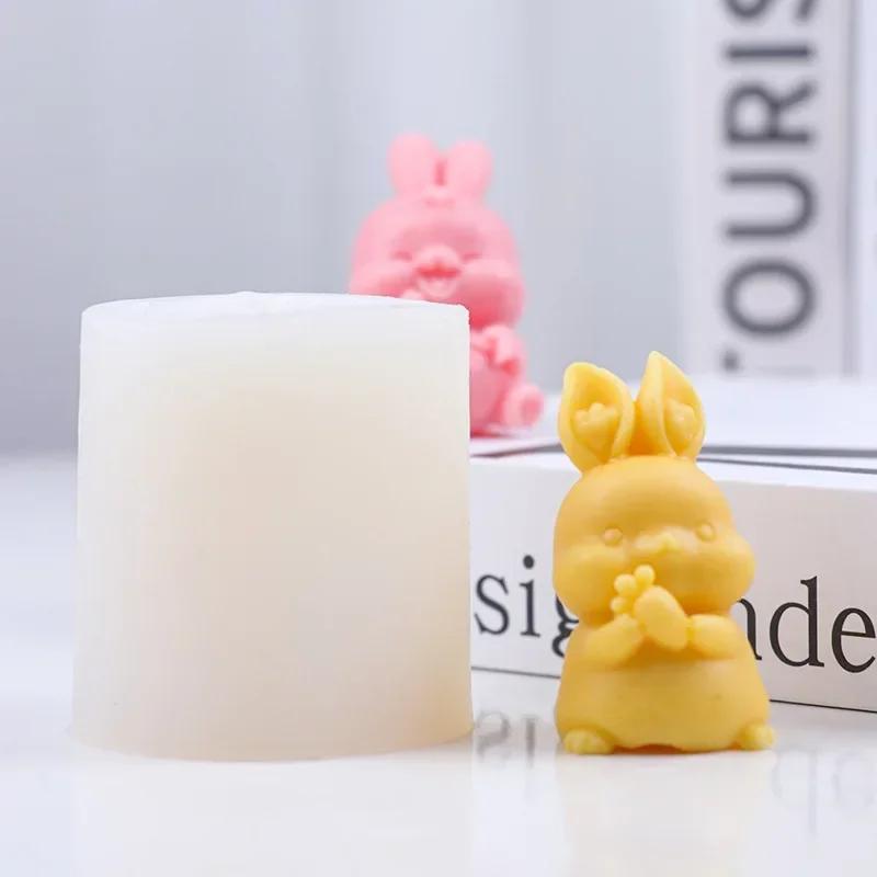 Cartoon Creative Handmade Molds Radish Little Rabbit Silicone Candle Mold Carrot Happy Bunny Painting Plaster Easter Cake Decor