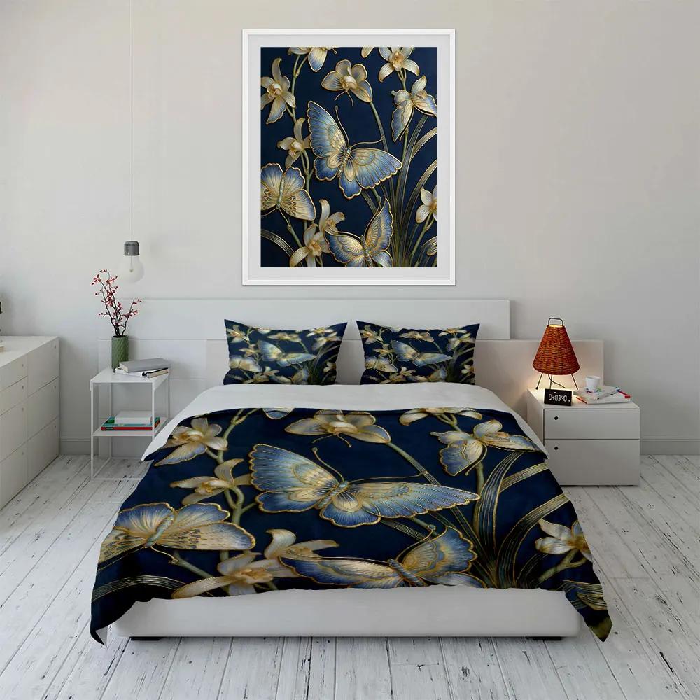 Elegant Butterfly Floral Wall Art Soft Comfortable Duvet Cover Bedding Set Included 1*Duvet Cover & 2*Pillowcases gift