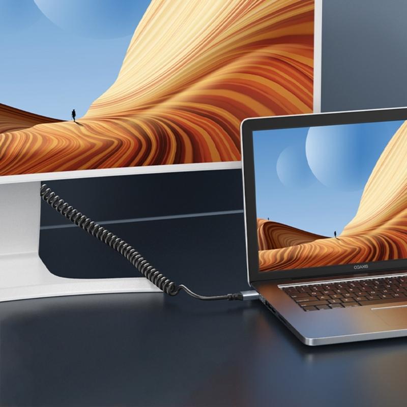 Rechtwinkliges HDTV Spiralkabel 90-Grad Stecker auf Stecker Federdesign Kabel Dehnt sich von 19 auf 75 Zoll aus Unterstützt 4K60HZ