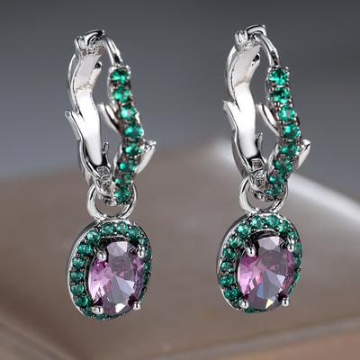 Elegant grønn lilla sirkon Dangle øredobber for kvinner Luksus sølvfarge bryllupsfest smykker gave