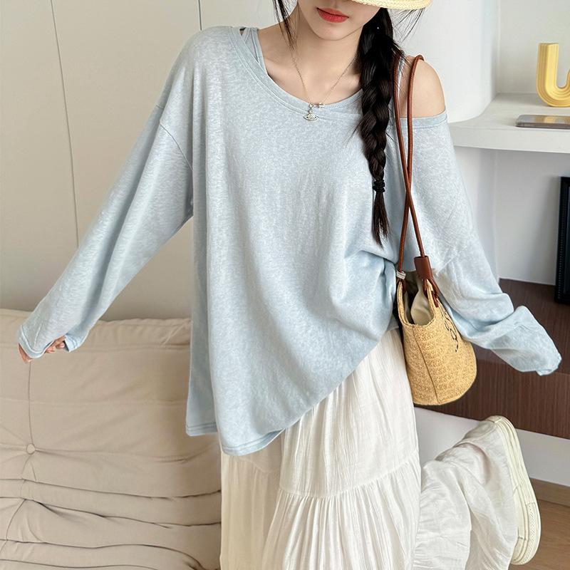 

Белая блузка-жилет с защитой от солнца для женщин на лето, новый дизайн, вязаная футболка с длинным рукавом, ленивый стиль, топ из двух частей L