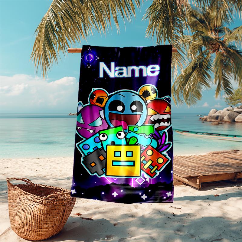Personalized Customized Proof Beach Towel with Geometry Dash Pattern - Soft, Absorbent,quick-drying,perfect Swimming,camping&bathing