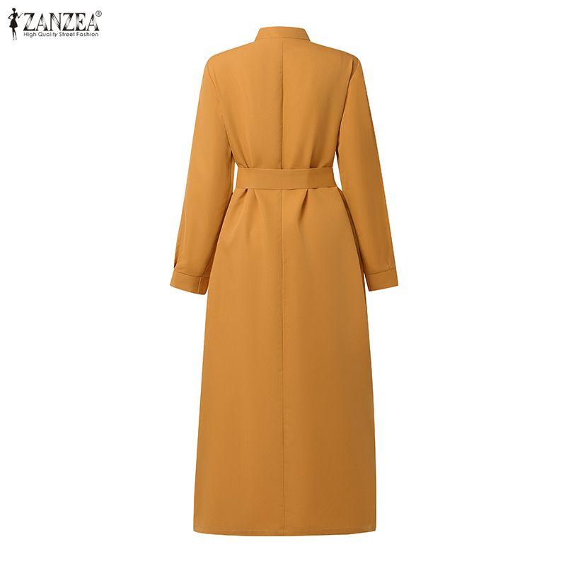 ZANZEA Lässiges, lockeres Kleid mit Stehkragen und langen Ärmeln für Damen
