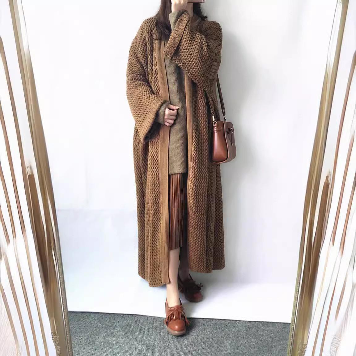 

Осінньо-зимовий в язаний кардиган-светр з довгим рукавом, модний довгий в язаний светр-пальто, жіночий повсякденний вільний теплий одяг S кавовий
