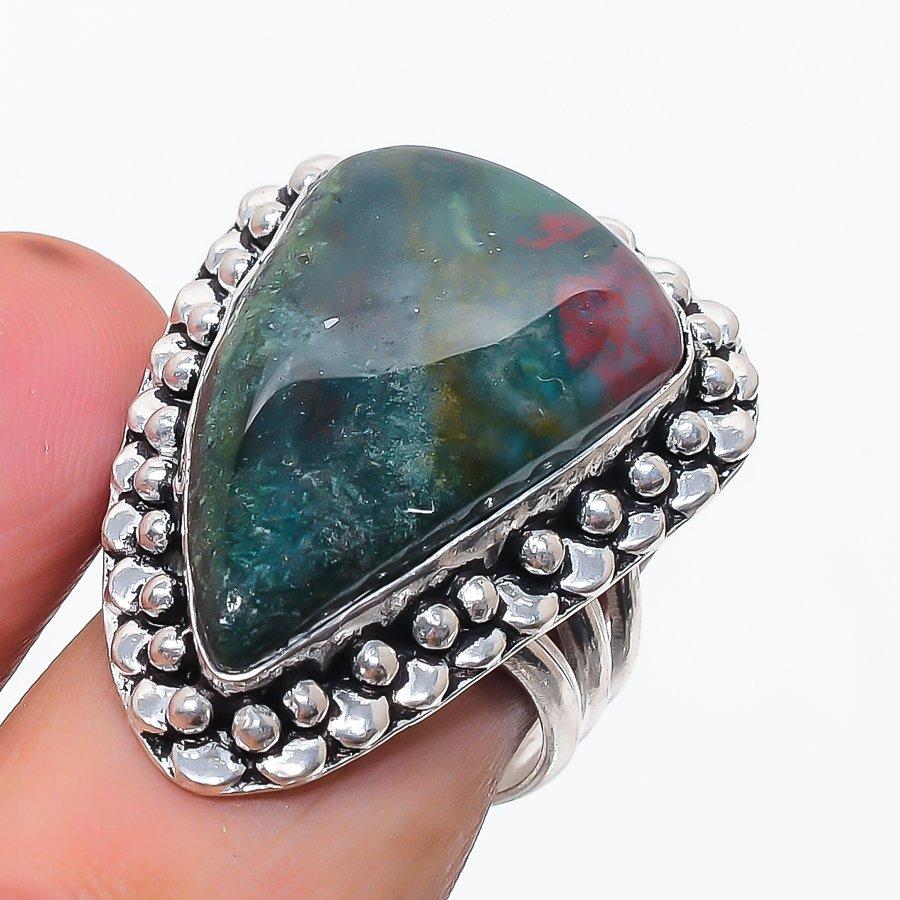 Natural Bloodstone Gemstone 925 Sterling Silver Jewelry Ring Size 8 P7P53