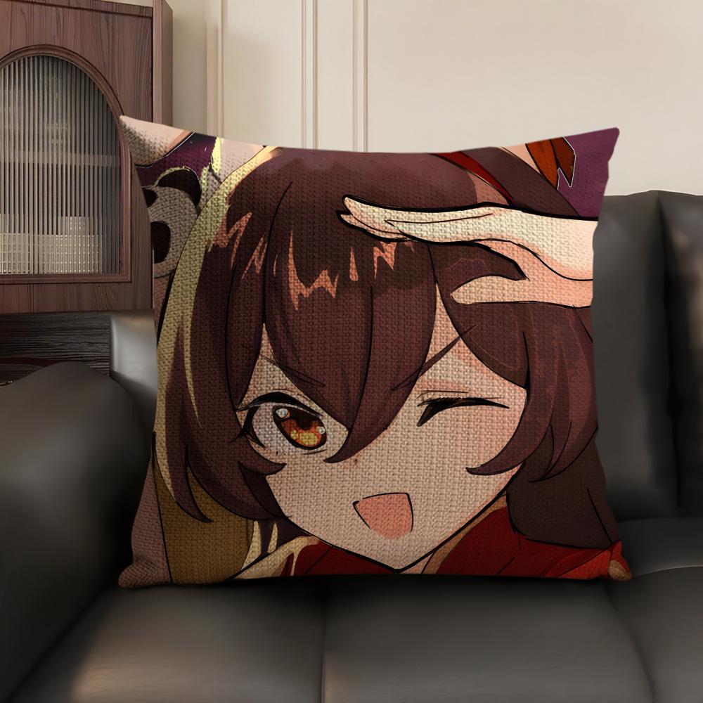 Amber Cute Genshin Impact Cushion Cover Natural Linen Organic Fabric DoubleSided Printing Sofa Home Decor Gift Pillow Case