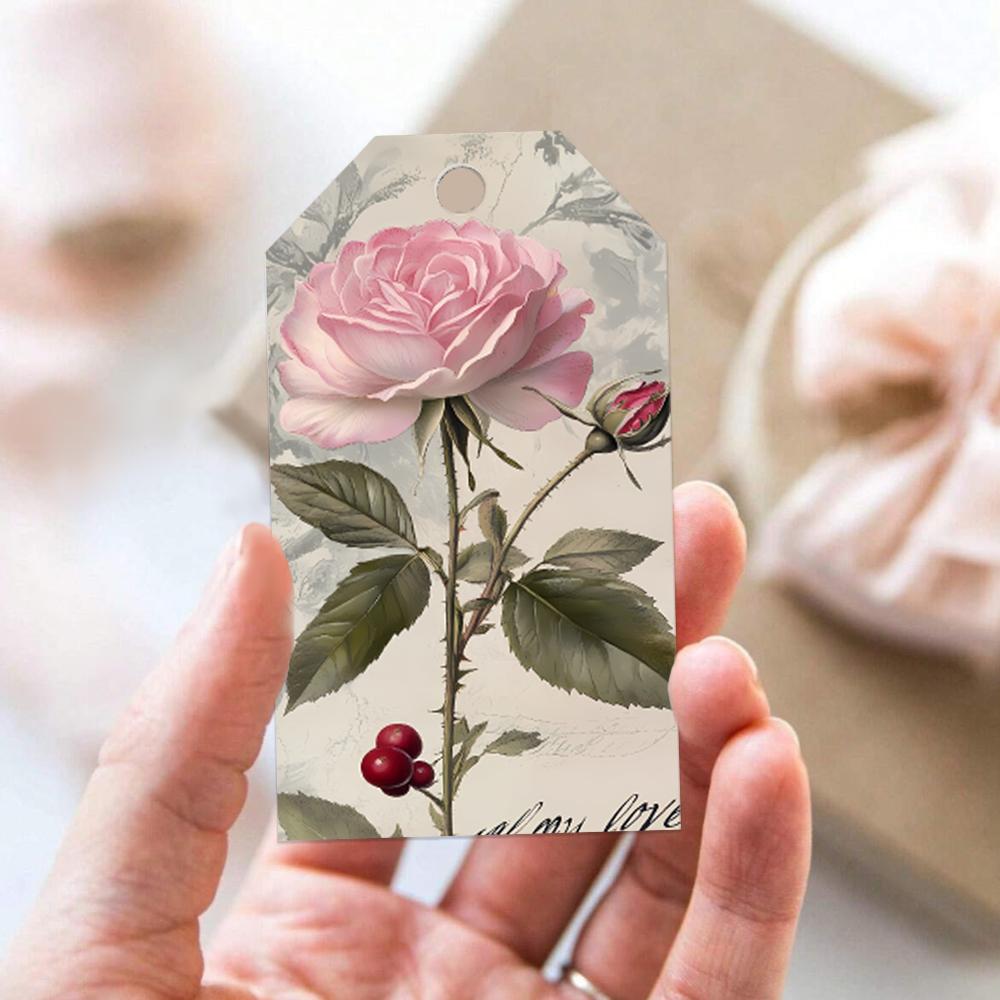40pcs, Rose Decorative Tags, Gift Tags, Party Decorations, DIY Cards, Packaging Decorations, Party Cards, Gift Twine