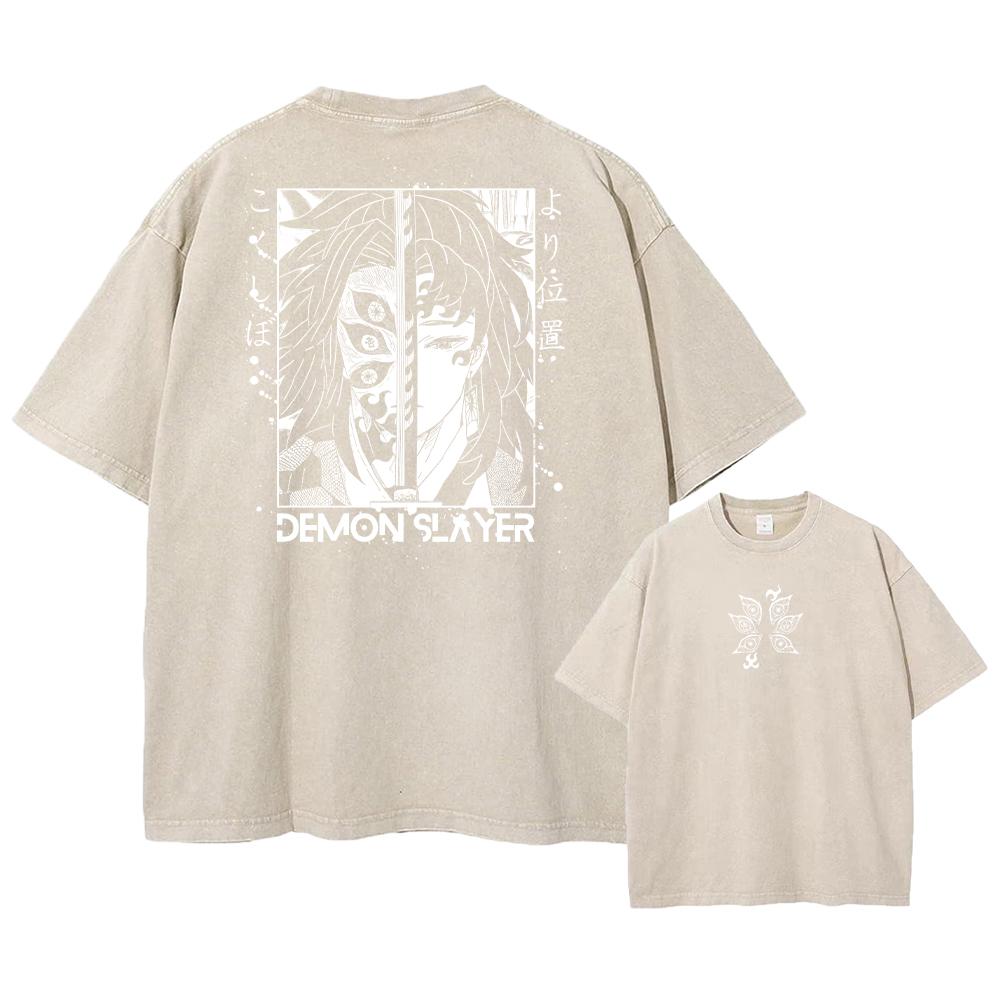 Washed Acid Washed T Shirt Man Demons Slayer Anime Y2K Classic Casual T-Shirts Summer O Neck Hip Hop Tee Shirt Oversize Clothing