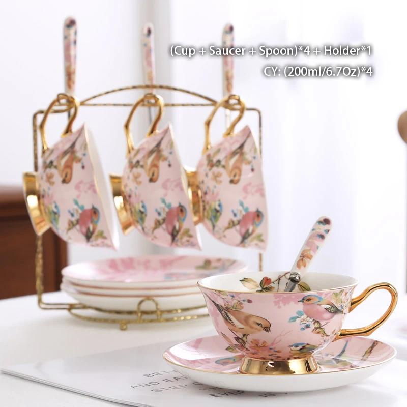 Pink Bird Bone China Coffee Set Porcelain Tea Set Advanced Ceramic Pot Mug Sugar Bowl Creamer Teapot Milk Jug Teaset Tea Cup Set